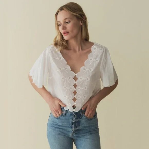 Doen Tops - Dôen NWT Kacy Embroidered Blouse in Salt Size M